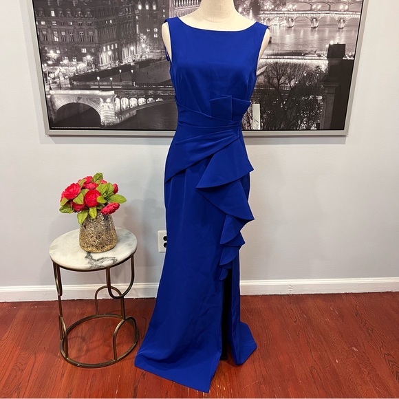 Eliza J Sleeveless Cascading Ruffle Front Gown - Blue - New With Tag - Reemoly - Picture 4 of 16